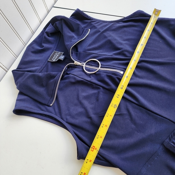 Coco Blanco Womens Navy Blue Zip Sleeveless Top Jacket Stretch Pockets Sz M - Picture 11 of 12